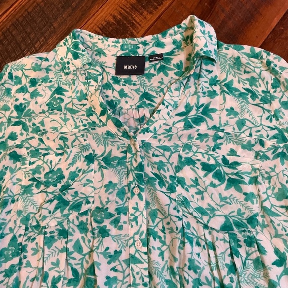 Maeve Anthropologie Green Floral Print Button Down Blouse Size Small - Picture 3 of 7